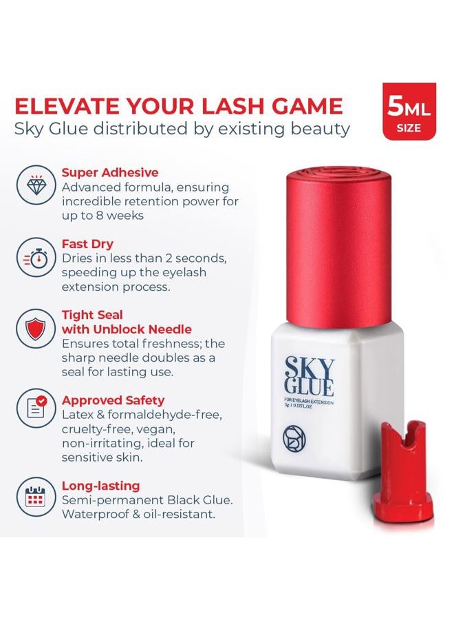 Existing Beauty 2 Pack Sky Glue S+ Eyelash Extension Glue Professional Use Only - Extra Strong Lash Extensions Adhesive 6-7 Weeks Retention and 1-2s Dry, Long Lasting Semi Permanent Black Glue - 2 Bottles 5 ml Ea - Image 3