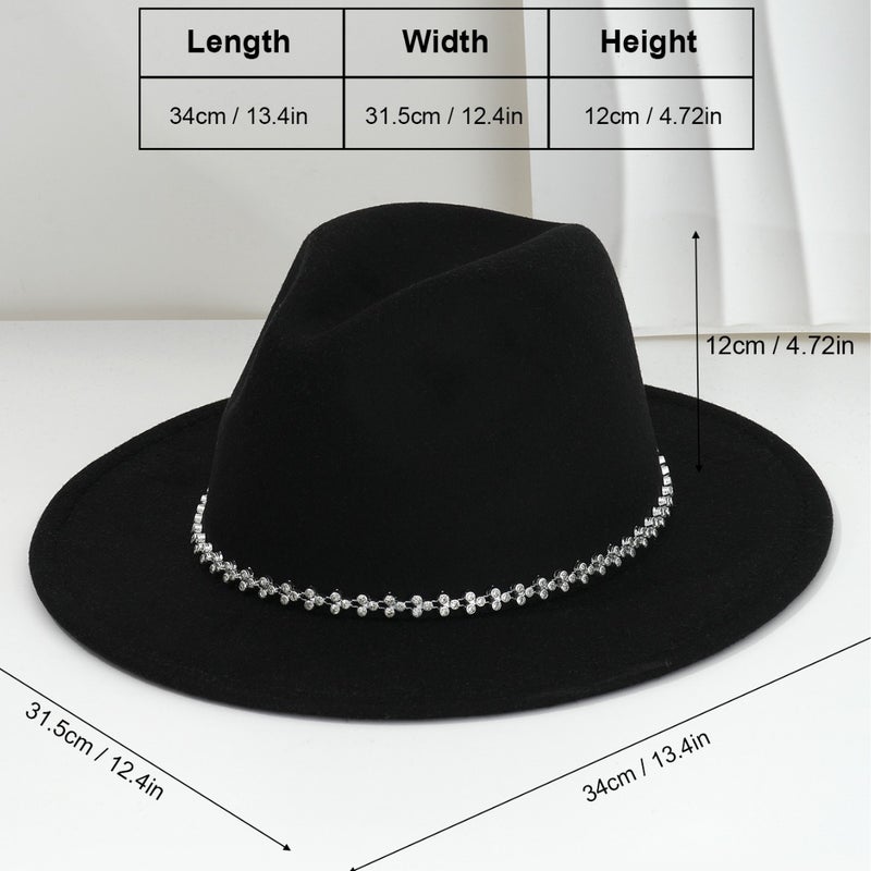 Men'S And Women'S Soft Tweed Hat Bohemian Style Jazz Hat Three-Leaf Rhinestone Chain Concert Dance - Image 4