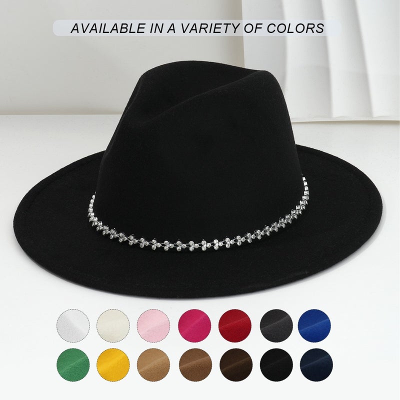 Men'S And Women'S Soft Tweed Hat Bohemian Style Jazz Hat Three-Leaf Rhinestone Chain Concert Dance - Image 2