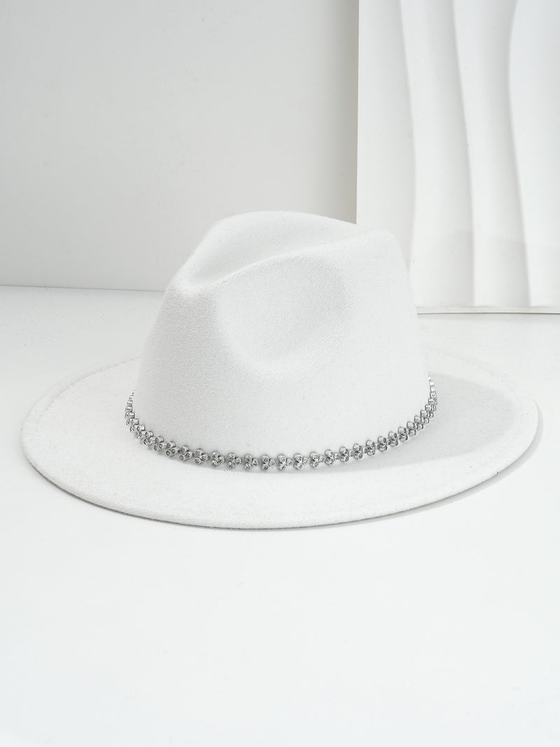 Men'S And Women'S Soft Tweed Hat Bohemian Style Jazz Hat Three-Leaf Rhinestone Chain Concert Dance - Image 1