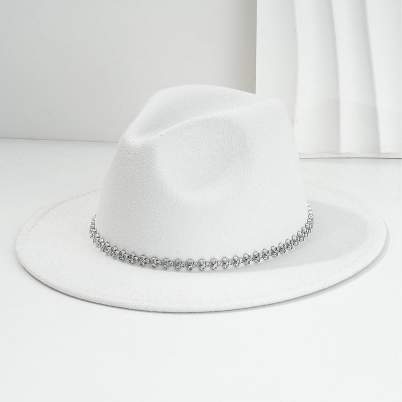 Men'S And Women'S Soft Tweed Hat Bohemian Style Jazz Hat Three-Leaf Rhinestone Chain Concert Dance - Image 5