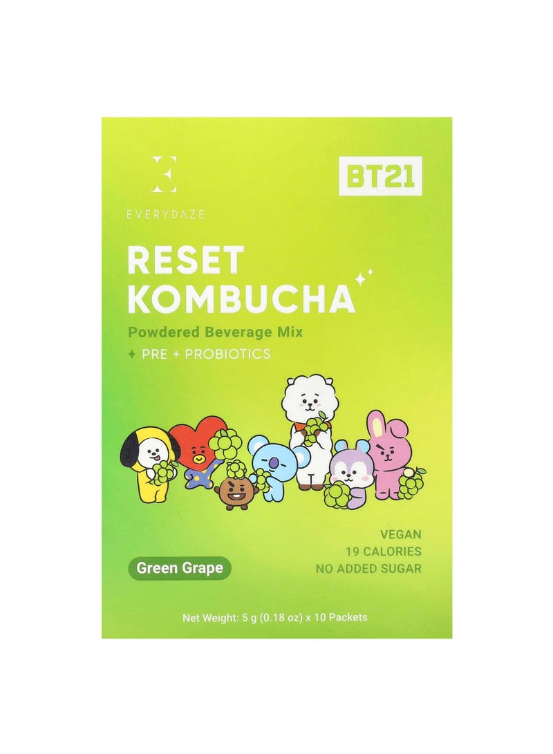 Reset Kombucha, Powdered Beverage Mix, Green Grape, 10 Packets, 0.18 oz (5 g) Each