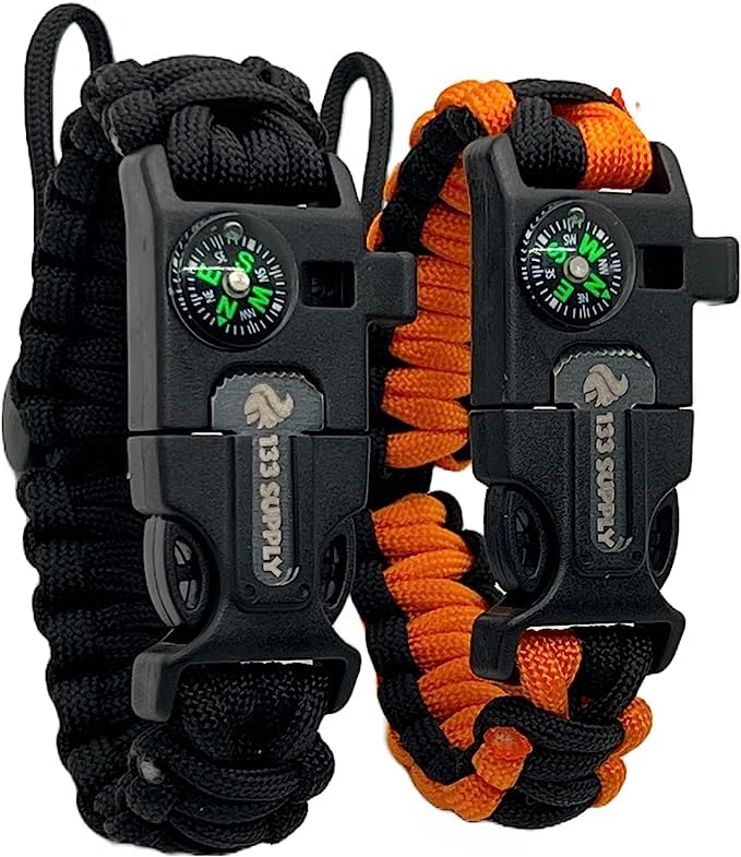 133 SUPPLY Tactical Paracord Compass Hiking Survival Bracelet Men Dad Gifts Camping Accessories Hiking Gear Women Hunting Gear Fishing Essentials Flint Steel Tool Fire Starter Kit Whistle Bear Safety - Image 1