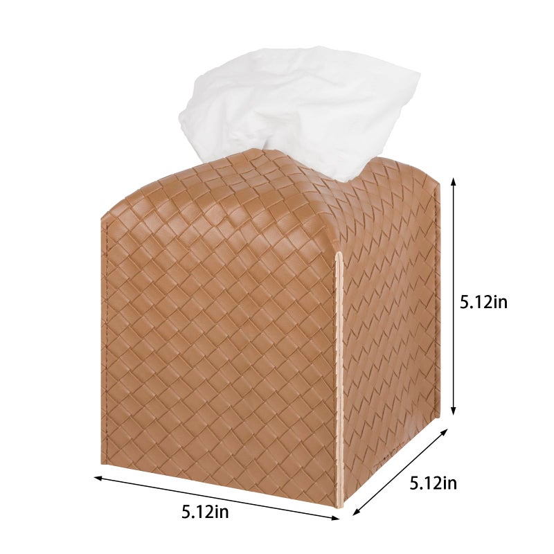 zoocatia Tissue Box Cover PU Leather Tissue Holder Square Facial Tissue Case Facial Paper Organizer Dispenser for Bathroom, Vanity Countertop, Tabletop, Car, Brown - Image 3
