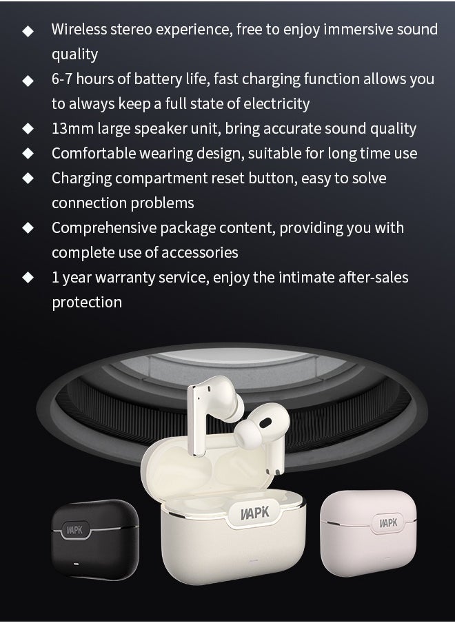 WAPIK - Korean True Wireless Earphones – 6-Mic Hybrid ANC with AI Wind Noise Reduction, -42dB Noise Cancelling, 30H Battery Life, Bluetooth 5.4, IPX5 Waterproof, Powerful Bass - Image 1