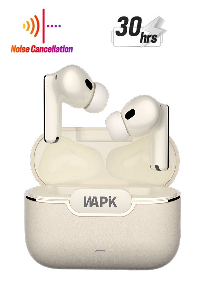 Korean Brand True Wireless Earphones – 6-Mic Hybrid ANC with AI Wind Noise Reduction, -42dB Noise Cancelling, 30H Battery Life, Bluetooth 5.4, IPX5 Waterproof, Powerful Bass