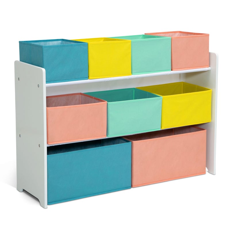 منظم ألعاب ديلتا تشيلدرن ديلوكس متعدد الصناديق مع صناديق تخزين معتمد من غرينغارد جولد أبيض مع صناديق زرقاء برتقالية باستيل