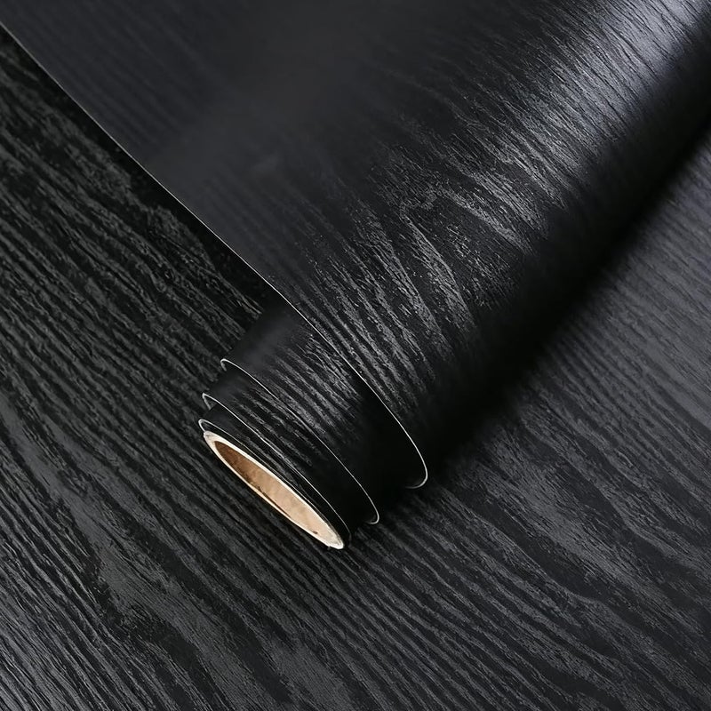 Yancorp Matte Black Wood Contact Paper Peel and Stick Wallpaper for Countertops Removable for Cabinets Drawers Vinyl Wrap SelfAdhesive Kitchen