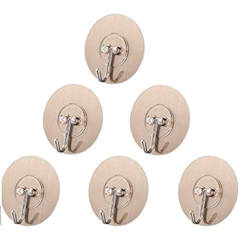 LUVINA Stainless Steel Adhesive Hooks Kitchen Wall Hooks-6 Packs Heavy Duty 13.2lb Max Nail Free Sticky Hangers with Stainless Hooks Reusable Utility Towel Bath Ceiling Hooks (Transparent) - Image 1
