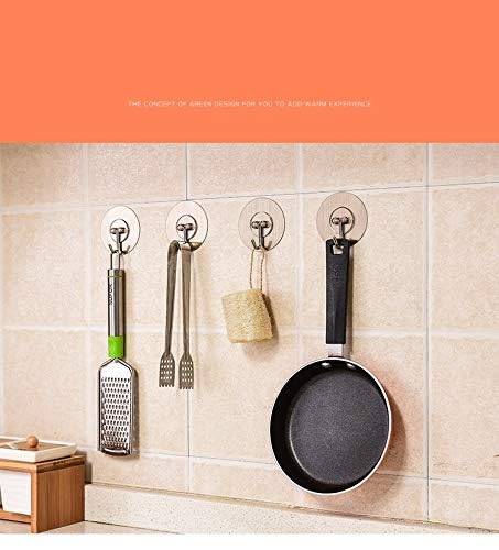 LUVINA Stainless Steel Adhesive Hooks Kitchen Wall Hooks-6 Packs Heavy Duty 13.2lb Max Nail Free Sticky Hangers with Stainless Hooks Reusable Utility Towel Bath Ceiling Hooks (Transparent) - Image 4