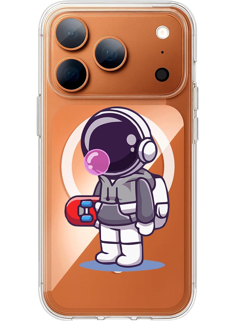 Theodor Magnetic Case for Apple iPhone 17 Pro Compatible with MagSafe Wireless Charging, Shockproof Phone Bumper Cover - Astronaut holding skateboard - Image 1