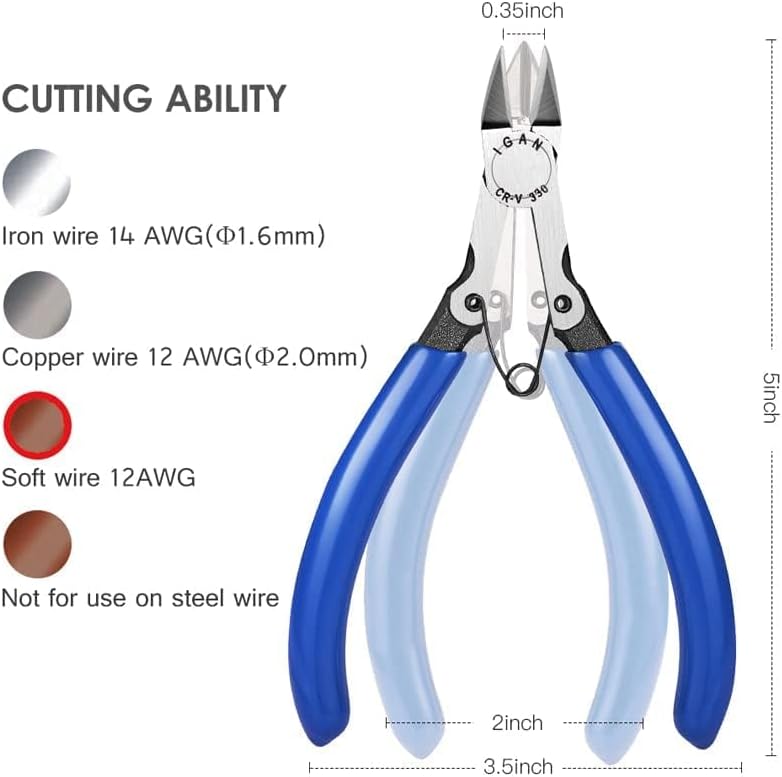 IGAN -330 Wire Flush Cutters (Pack of 2), Electronic Model Sprue Wire Clippers, Ultra Sharp and Precision CR-V Side Cutting nippers, Ideal for Clean Cut and Precision Cutting Needs - Image 2
