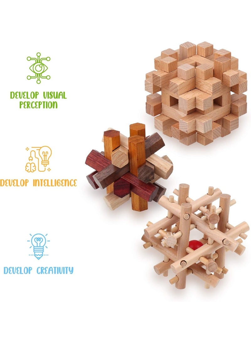 SHARP ألغاز خشبية مثيرة للبالغين والأطفال - ألعاب ألغاز ثلاثية الأبعاد، اختبار الذكاء والعقل والمنطق - ألعاب تعليمية خشبية صعبة 3 قطع - Image 2