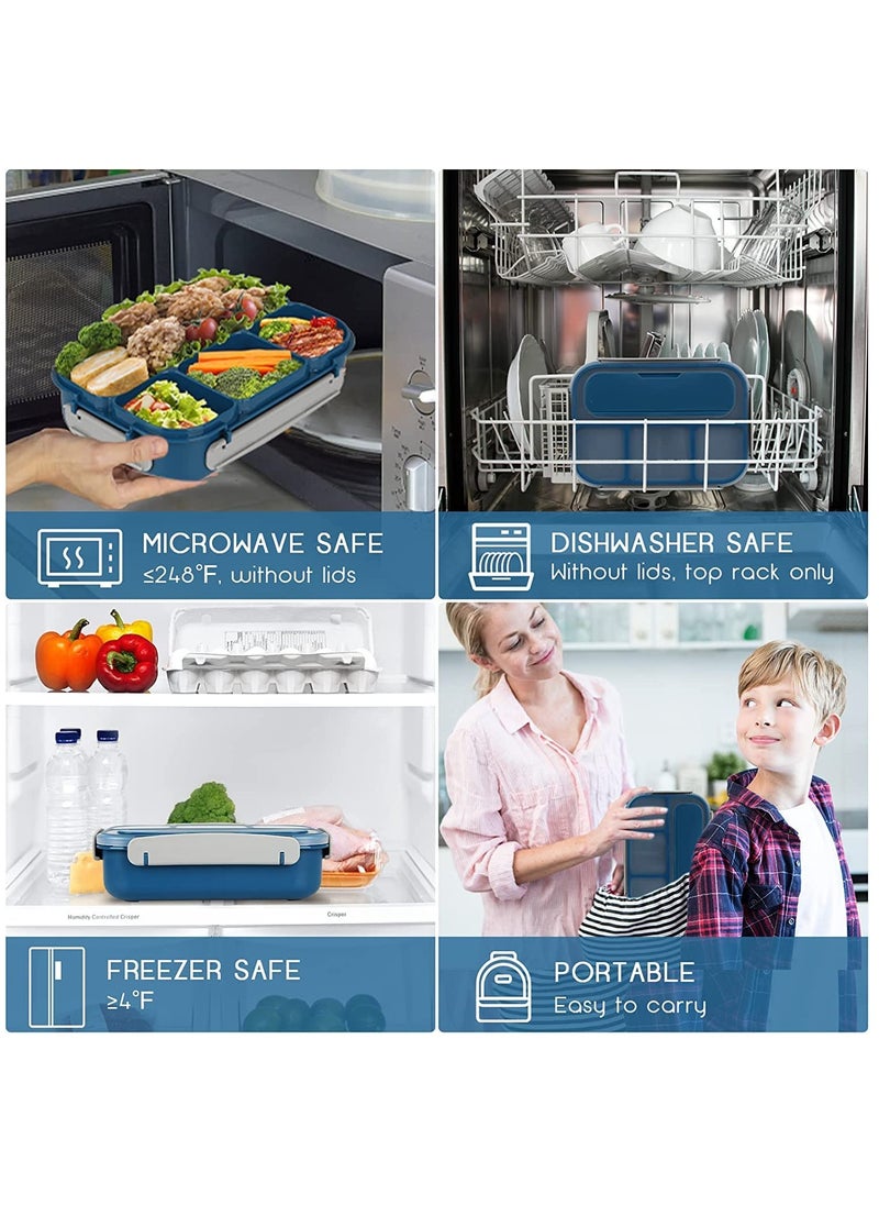 Arabest Lunch Box for Kids, 4 Compartment Bento Box with Cutlery and Sauce Box, Lunch Containers for Adults/Kids/Toddler, BPA Free, 1300ML (Blue)  - Image 4