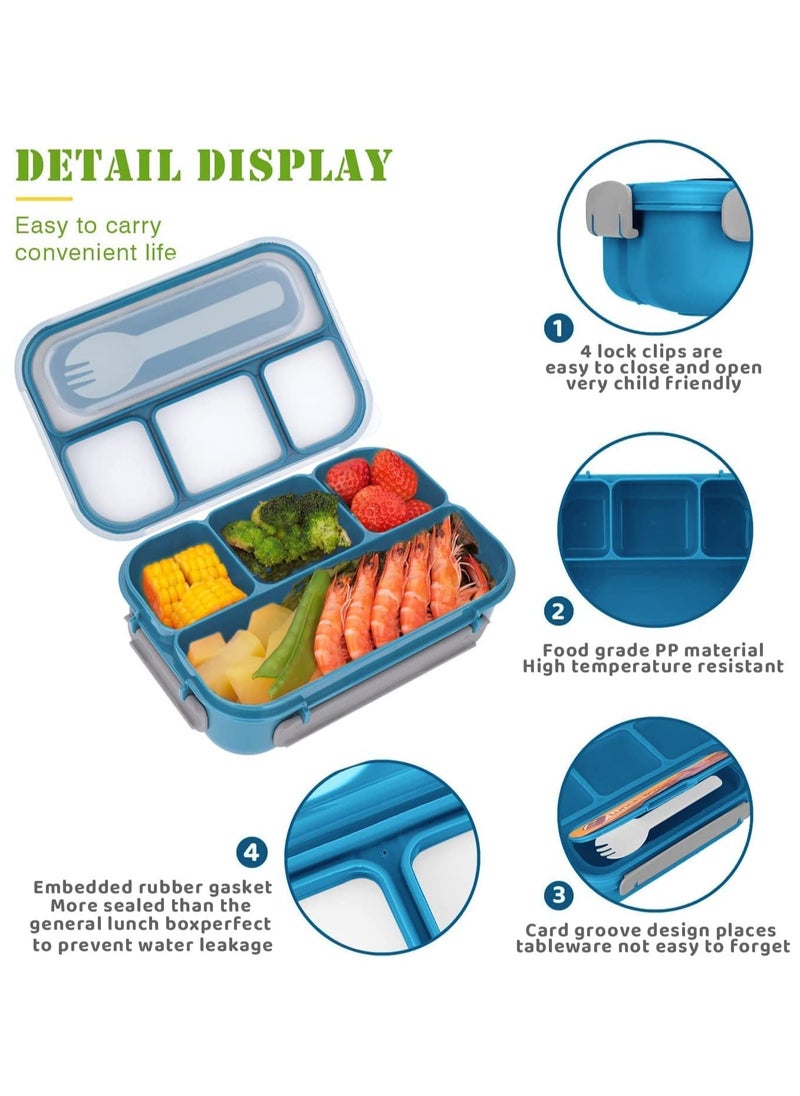 Arabest Lunch Box for Kids, 4 Compartment Bento Box with Cutlery and Sauce Box, Lunch Containers for Adults/Kids/Toddler, BPA Free, 1300ML (Blue)  - Image 2