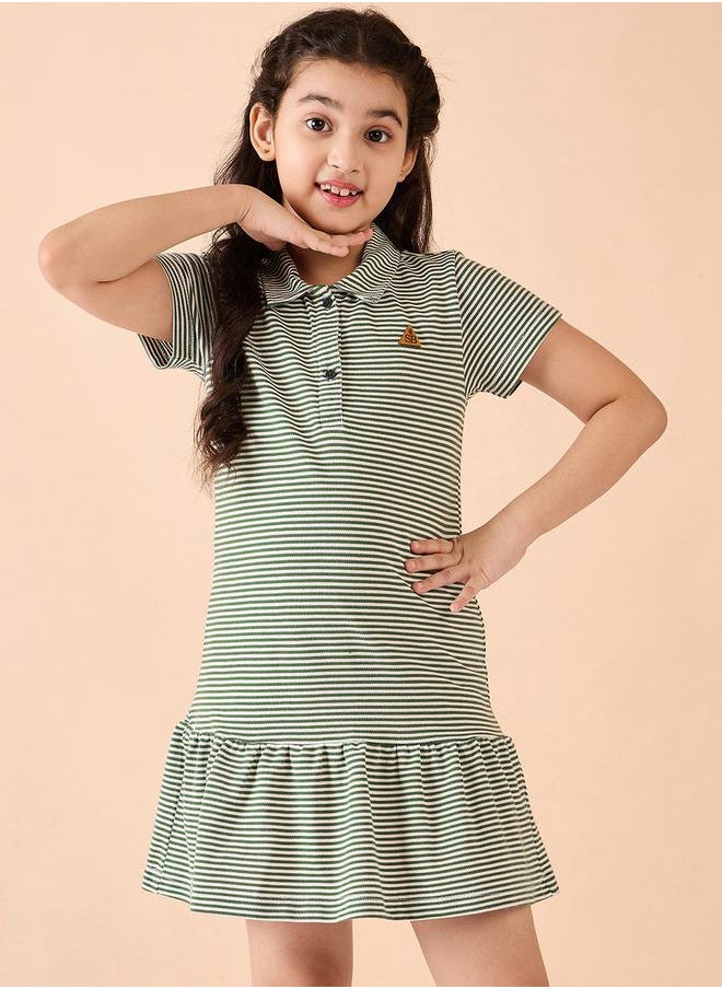 Stylo Bug - Striped Collared Half-Button Placket A-Line Dress by Styli - Image 1