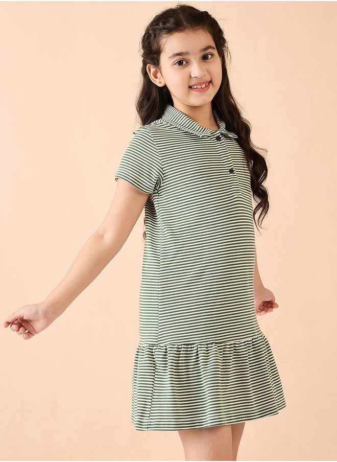 Stylo Bug - Striped Collared Half-Button Placket A-Line Dress by Styli - Image 1