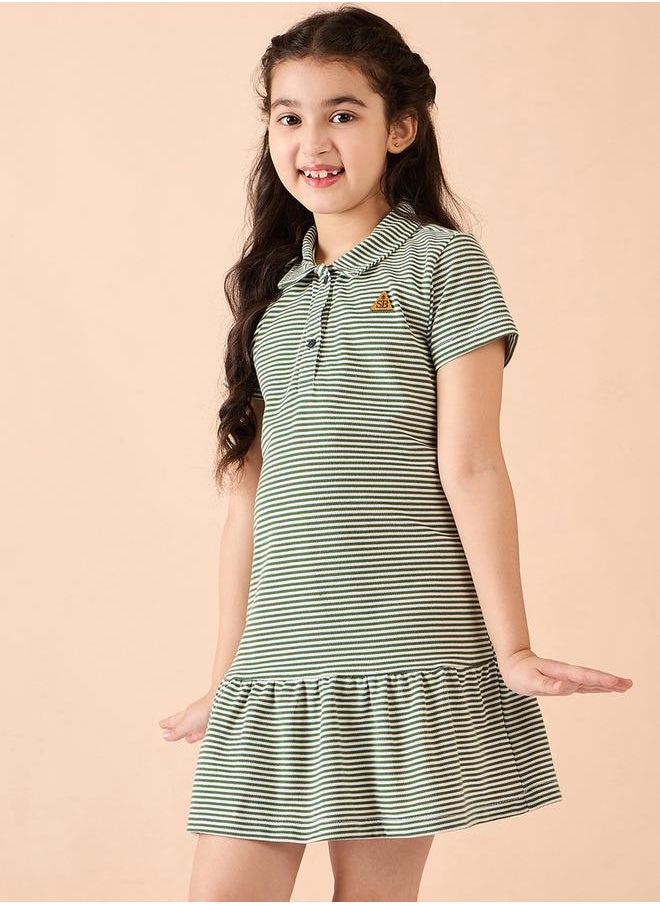 Stylo Bug - Striped Collared Half-Button Placket A-Line Dress by Styli - Image 1