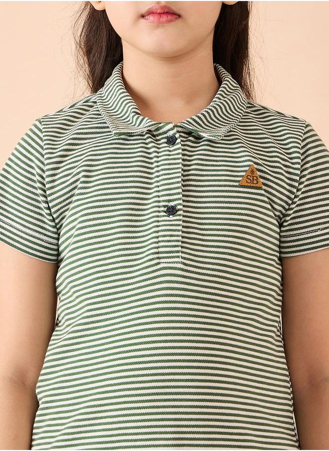 Stylo Bug - Striped Collared Half-Button Placket A-Line Dress by Styli - Image 1