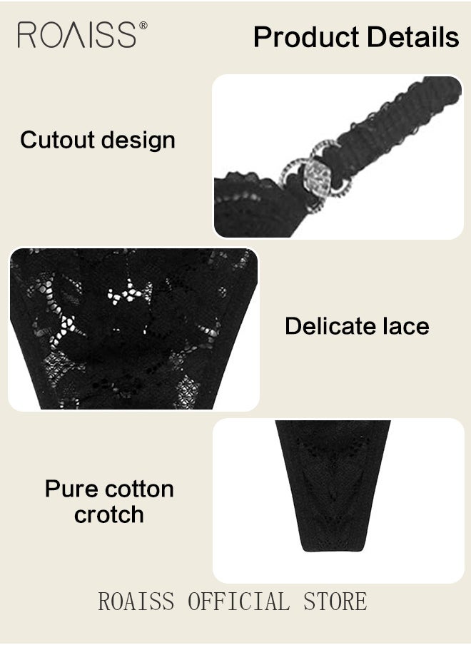 roaiss - 2 Piece Cut out Lace Panel Briefs for Women Comfy and Breathable Soft Seamless Low Waist Panties with Pure Cotton Crotch and Rhinestone Studded Detail Ladies Textured Ring Linked Quality Underwear - Image 1