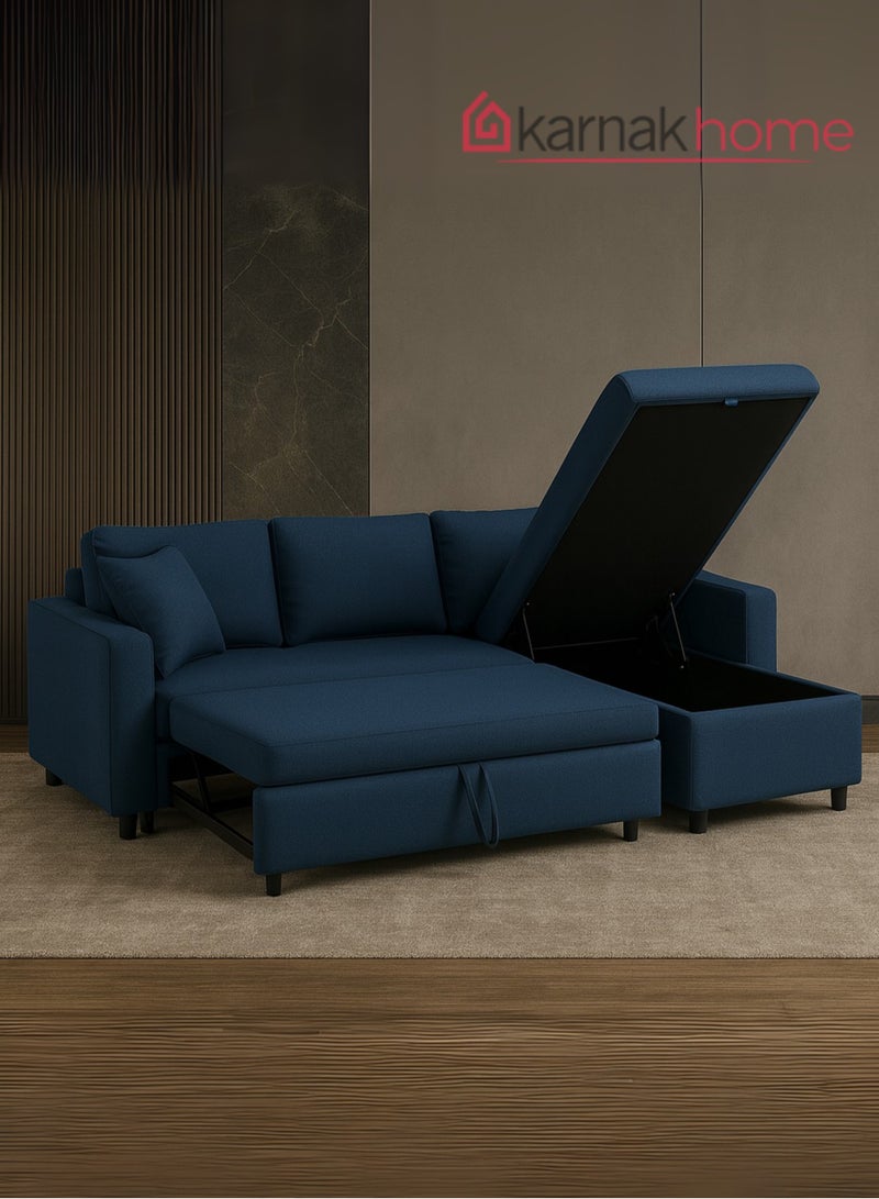 كرنك أريكة ديوان كرنك هانتر بثلاثة مقاعد وسرير مع وسائد ومساحة تخزين على شكل حرف L | أثاث غرفة معيشة قابل للتحويل أزرق ٢١٠×١٦٠×٩٥ سم - Image 1