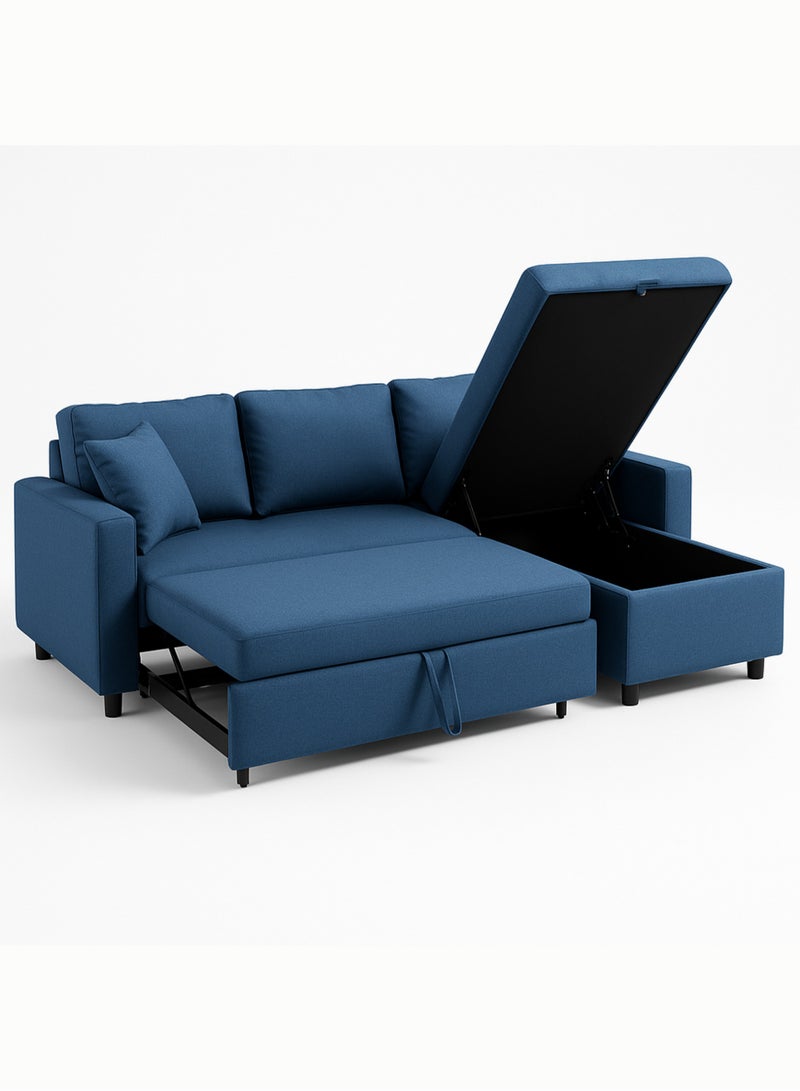 كرنك أريكة ديوان كرنك هانتر بثلاثة مقاعد وسرير مع وسائد ومساحة تخزين على شكل حرف L | أثاث غرفة معيشة قابل للتحويل أزرق ٢١٠×١٦٠×٩٥ سم - Image 5