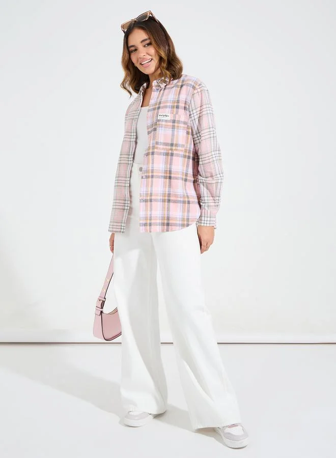 Styli Contrast Checked Print Oversized Shirt