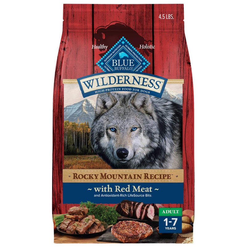 Blue Buffalo Wilderness Rocky Mountain Recipe High-Protein Adult Dry Dog Food Wholesome Red Meat, 4.5 lb Bag - Image 1