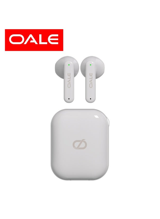 OALE iFree 14 White TWS Earbuds, 35H Playtime, ENC Noise Cancellation, Smart Touch Sensor, Comes with Neck-Hanging Chain, Bluetooth 5.4, Type-C Charging Case - Image 1