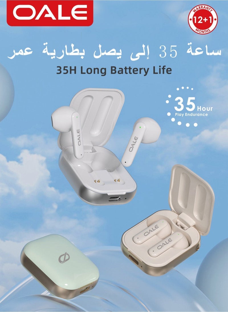 OALE iFree 14 White TWS Earbuds, 35H Playtime, ENC Noise Cancellation, Smart Touch Sensor, Comes with Neck-Hanging Chain, Bluetooth 5.4, Type-C Charging Case - Image 3