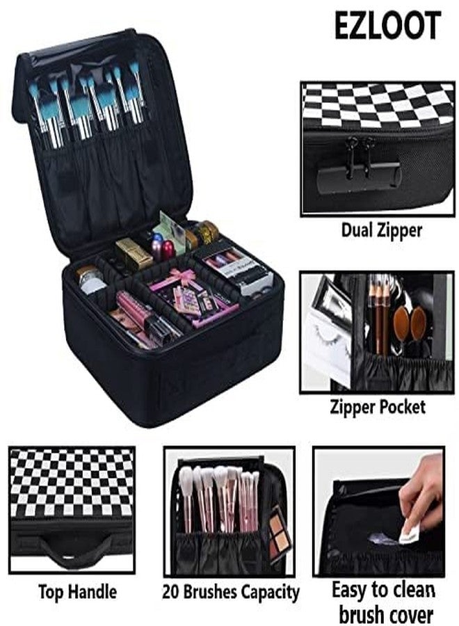 EZLOOT Small Travel Storage Makeup Case - Professional Cosmetic Makeup Bag Organizer for Girls and Women, Accessories Case, Tools Case (Chess Pattern, 10 INCH (1 Layer)) - Image 3
