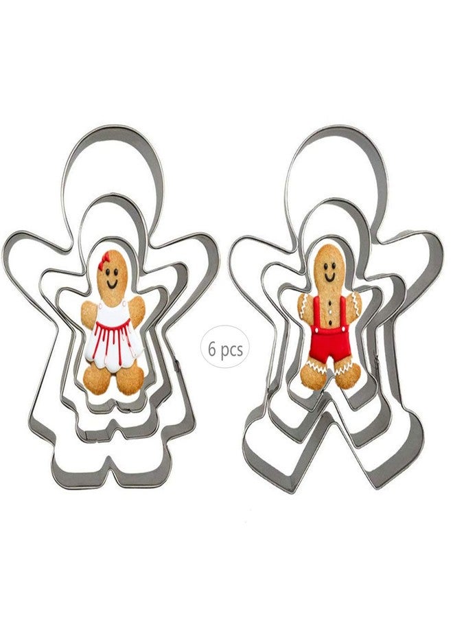 IShang Gingerbread Man and Gingerbread Woman Shaped Cookie Cutters Set of 6 pcs, Stainless Steel Christmas Gingerbread Families Boys and Girls Fondant Cut-outs Set Baking DIY Molds - Image 1
