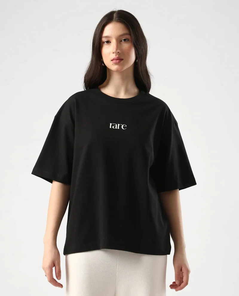 Rareism Women's Oversized T-Shirt With Back Graphic Print