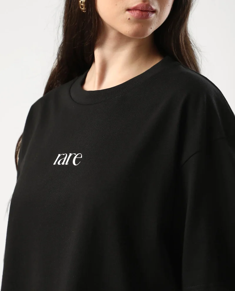 Rareism Women's Oversized T-Shirt With Back Graphic Print
