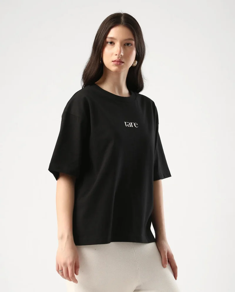 Rareism Women's Oversized T-Shirt With Back Graphic Print