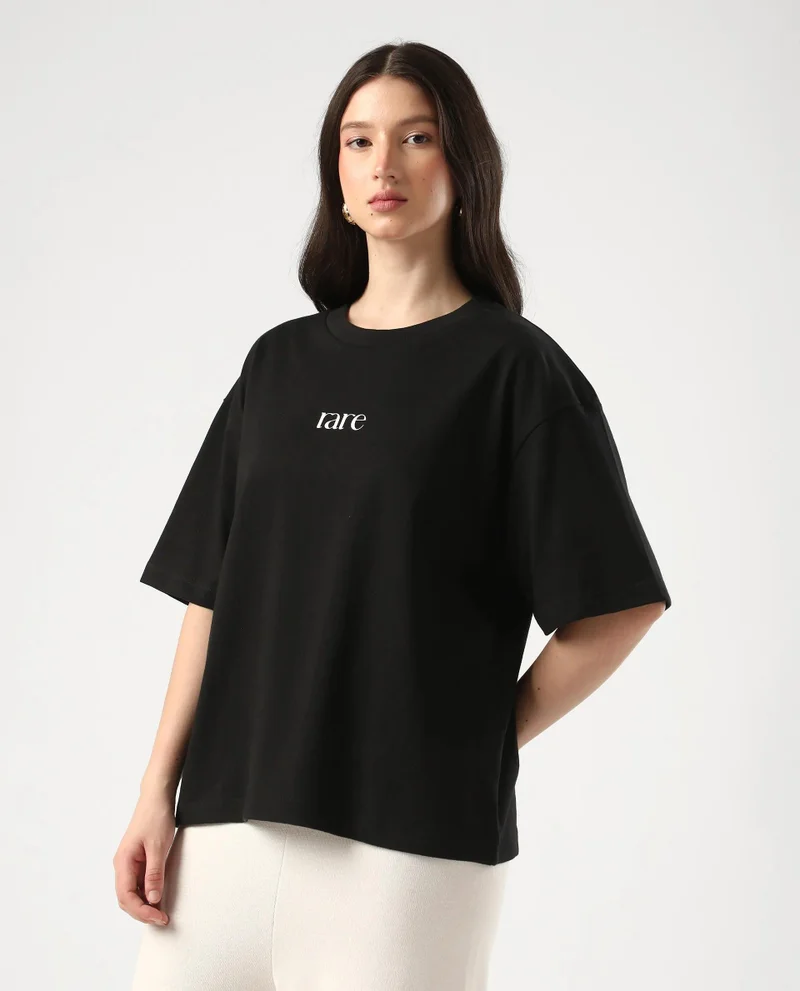 Rareism Women's Oversized T-Shirt With Back Graphic Print