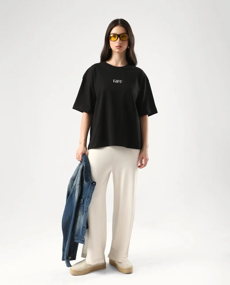 Rareism Women's Oversized T-Shirt With Back Graphic Print