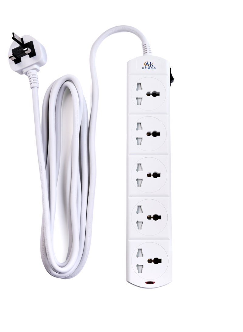AK KEMCO Kemco 5 Way 3 Meter Extension Socket Power Cord Power Strip QC6125BW - Image 2