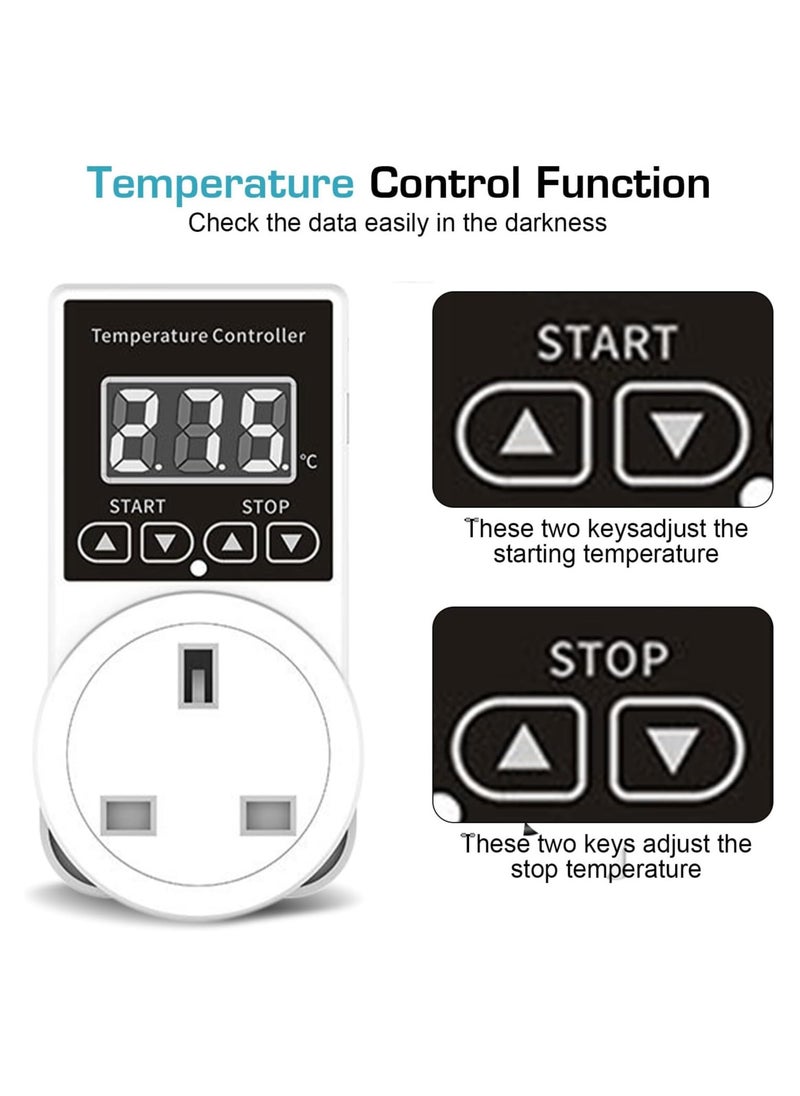 2PcsDigital Thermostat Plug Socket Thermostat Outlet Socket Thermostat Plug Day and Night Thermostatic Uk Plug Lcd Screen Heating Cooling Temperature Switch for Greenhouse Reptile