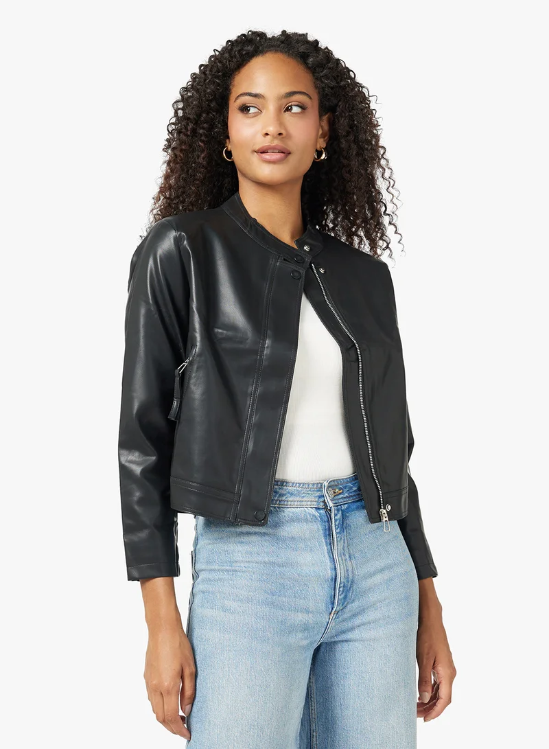 Ginger Zip Up PU Biker Jacket