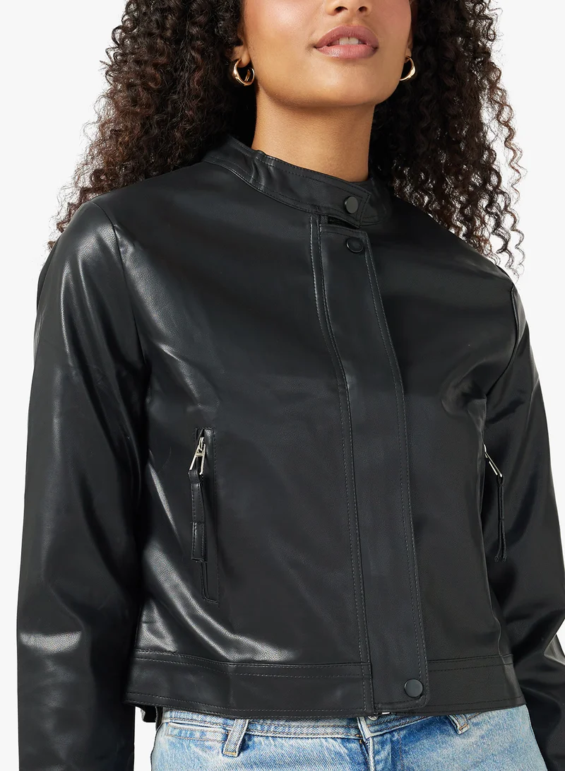 Ginger Zip Up PU Biker Jacket