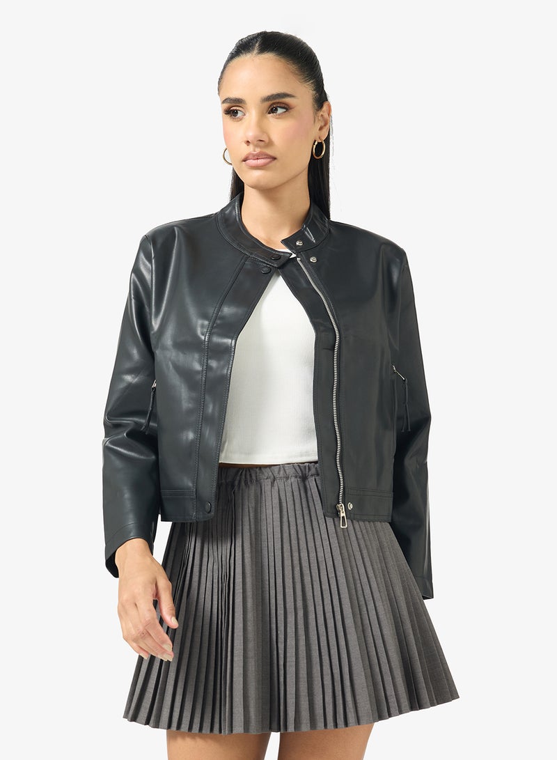Ginger Zip Up PU Biker Jacket - Image 1