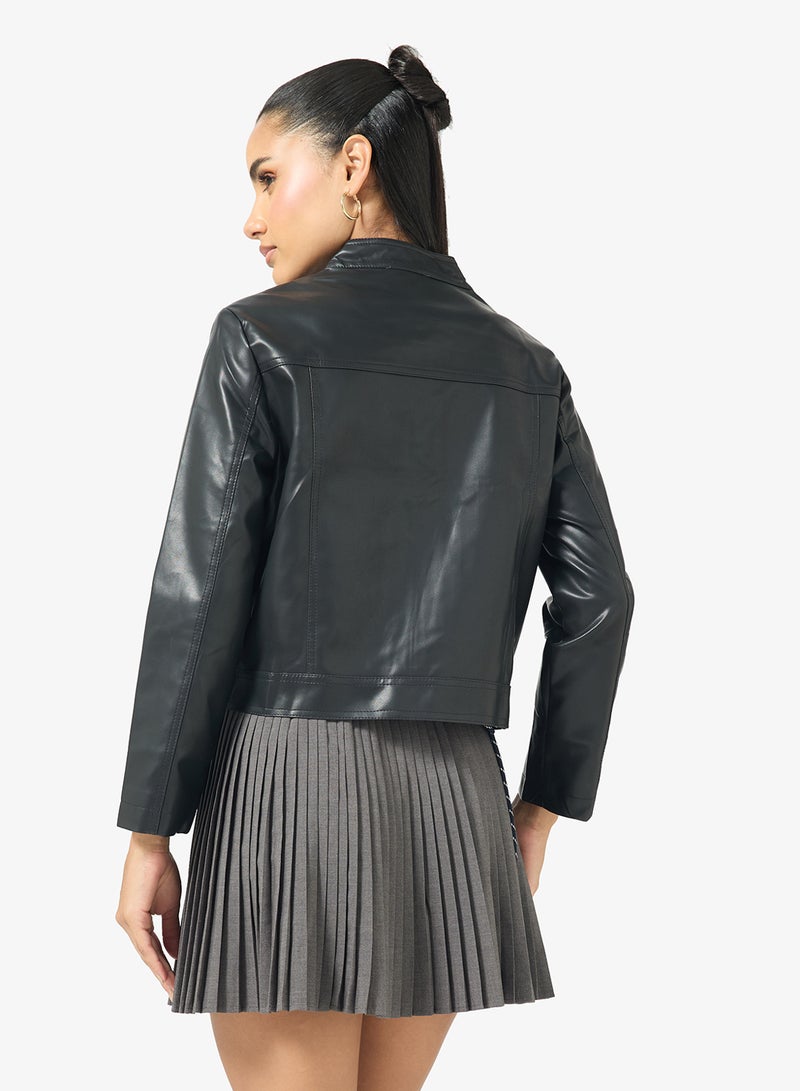 Ginger Zip Up PU Biker Jacket - Image 2