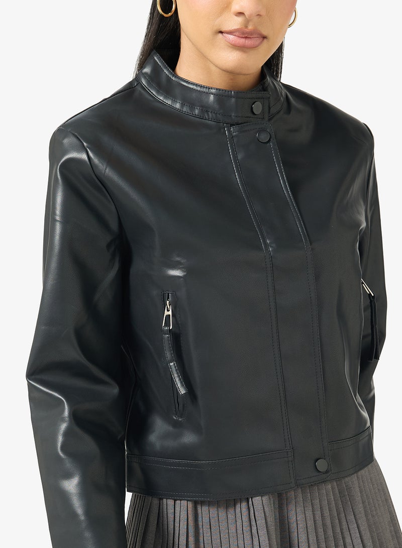 Ginger Zip Up PU Biker Jacket - Image 3