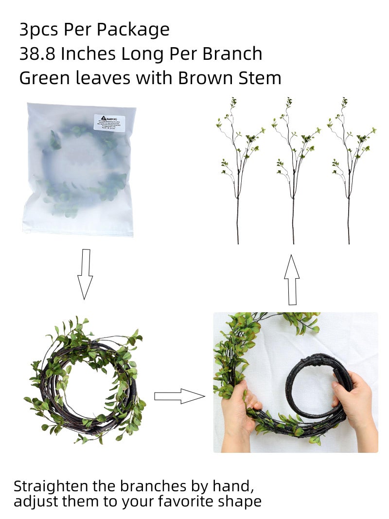 grtefhu 3Pcs 38.8"" Faux Greenery Plant Stems and Branches for Tall Vase Artificial Tree Branches and Twigs for Decoration (Green Leaves & Brown Stem) - Image 2