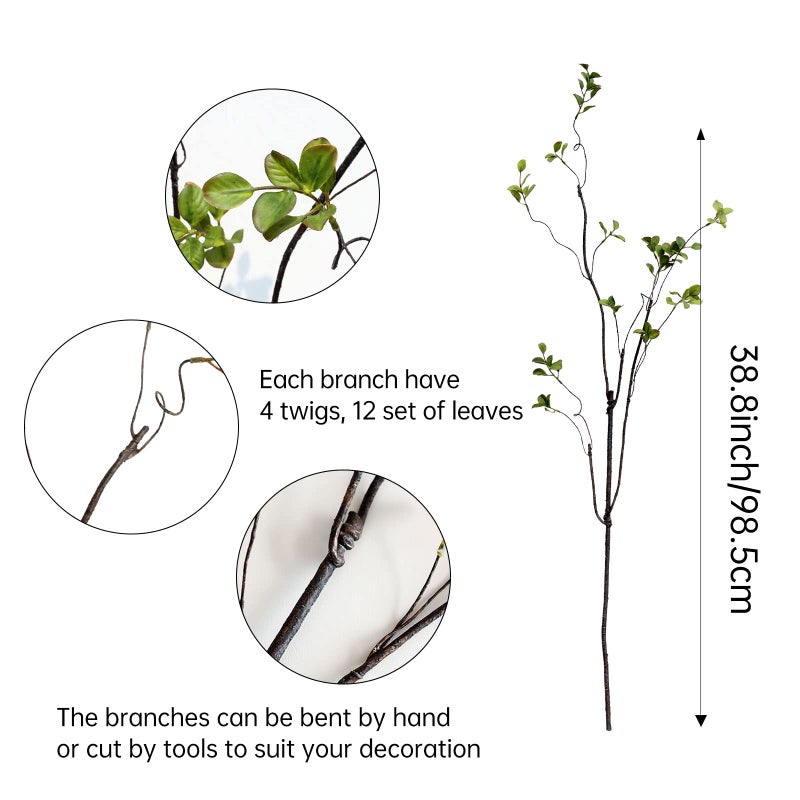 grtefhu 3Pcs 38.8"" Faux Greenery Plant Stems and Branches for Tall Vase Artificial Tree Branches and Twigs for Decoration (Green Leaves & Brown Stem) - Image 3