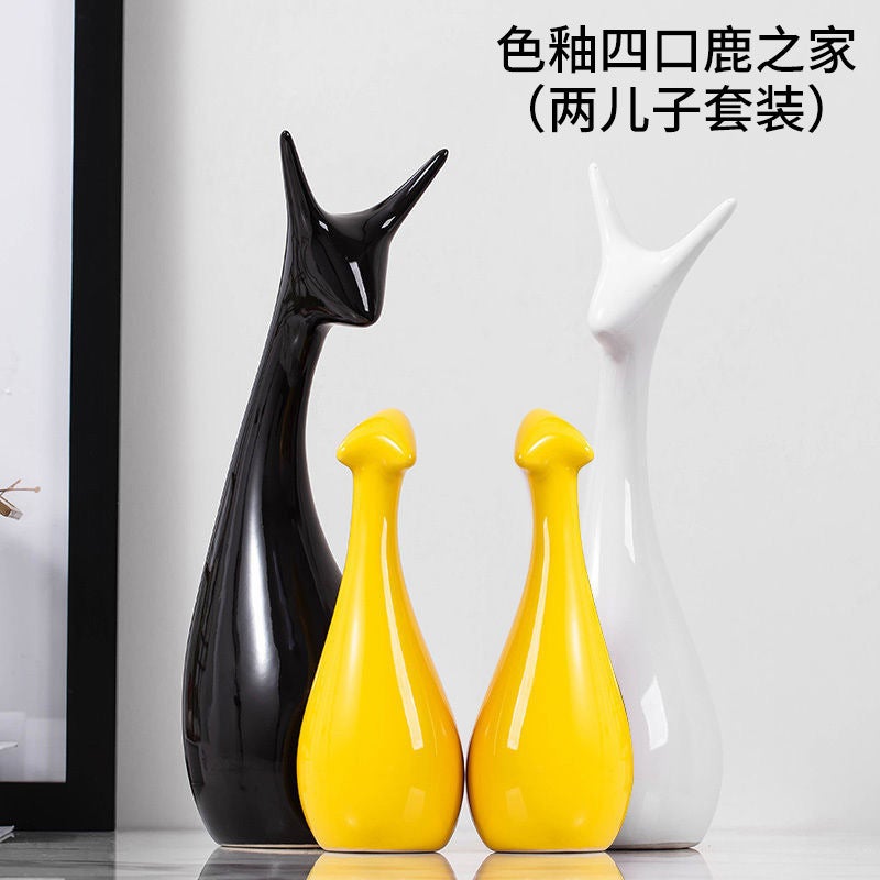 Honghe Living Room Decorations, Home Sideboard, Wine Cabinet Decorations, Ceramic Crafts, Small Gifts, Blue And White Porcelain Deer Ornaments - Image 1
