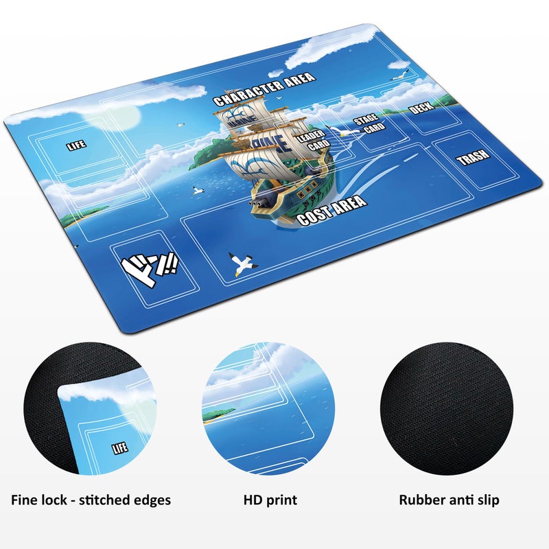Extalas Playmat for One Piece Card Game (24x14 Inches): with Non-Slip Rubber, Zones Design, a Professional Storage Bag Included, Plus a Limited-Time Gift of a Set of 20 Damage Counters (Sky Ship) - Image 3
