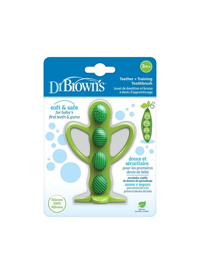 Dr. Brown's Peapod Teether + Training Toothbrush, Help Soothe Baby'S Sore Gums, Soft 100% Silicone, Bpa Free, 3M+  - Image 1