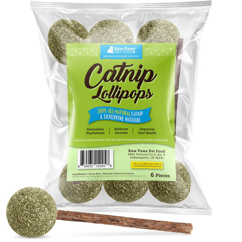 Raw Paws Catnip & Silvervine Lollipops Interactive Cat Toy (6 Pack) - Silvervine Sticks for Cats - Catnip Ball Toy - Fresh Cat Nip - Silver Vine Dental Sticks - Image 1